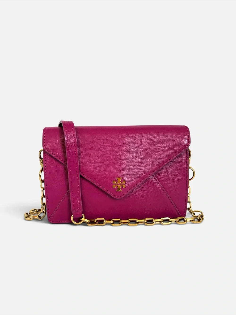 Tory Burch Envelope Crossbody Bag in Magenta with Gold Hardware
